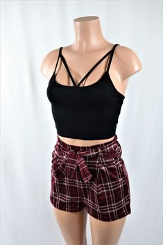 Size: S, Color: Wine Red Plaid Tie, High Waist Shorts, Plaid Shorts, Wine Red, High Waisted Shorts, Boho Shorts, Short Dresses, High Waist, Plaid