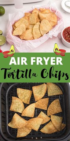 air fryer tortilla chips on the grill with text overlay