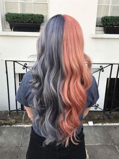 Half Hair Color, Blue And Pink Hair, Short Dyed Hair, Hair Colour Design, Dyed Hair Pastel, Pink Hair Dye, Brown Hair Dye