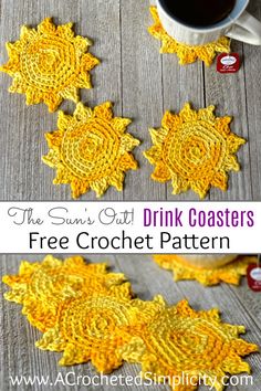 the sun's out drink coasters are free crochet pattern