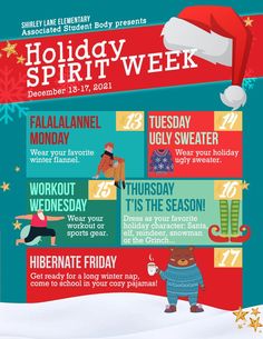 the holiday spirit week poster is shown