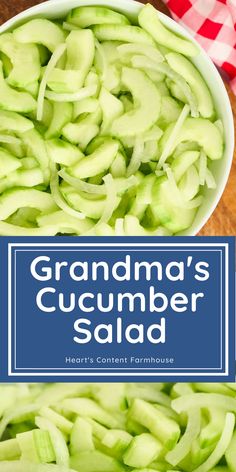 grandma's cucumber salad recipe in a bowl with the title overlay