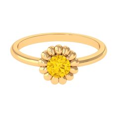 1/2 CT Round Cut Solitaire Yellow Sapphire Gold Flower Engagement Ring Yellow Sapphire - ( AAA ) - Quality - Rosec Jewels Gold Flower Engagement Ring, Flower Engagement, Yellow Sapphire Rings, Yellow Engagement Rings, Flower Engagement Ring, Golden Flower, 18k Yellow Gold Ring, Signature Jewelry, Gold Flower