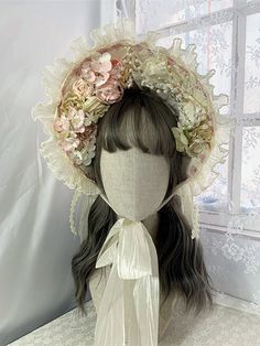 This price is for a bonnet only. Adjustable Cream Bonnet As A Gift, Adjustable Cream Bonnet As Gift, Elegant Cream Bonnet For Spring, Vintage Spring Headband Headpiece, Vintage Adjustable Headpiece For Garden Party, Handmade Adjustable Vintage Bonnet, Vintage White Adjustable Bonnet, Vintage Cream Bonnet, White Adjustable Vintage Bonnet