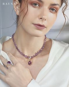 The delicacy of high quality gems and intricate craft that meet your sartorial desires. A symbol of grace and serenity. Jewelry that is truly captivating. #Raynaforlife Details: Our gorgeous purple colour Amethyst Jewelry set. Irresistibly elegant, perfect to celebrate the contemporary queens. #Rayna #MyRayna #Royalty #Amethyst #Jewelry #Jewellery #FineJewelry #Luxury #necklace #rings #raynaboutique #statementjewelry Amethyst Jewelry Set, Grace Symbol, Purple Colour