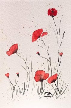 watercolor painting of red flowers on white paper