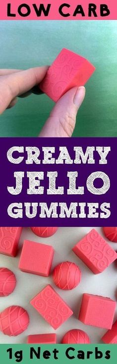 an image of candy gums with the words creamy jello gummies written on them