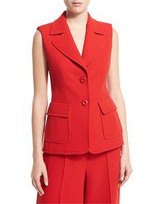 B36WJ Escada Sleeveless Two-Button Jacket, Cherry Godmother Dress, Áo Blu, Two Piece Pants Set, Wide Leg Cropped Pants, Classy Casual Outfits, Button Jacket, Classy Casual