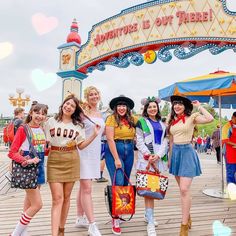 the girls are all dressed up and ready to go on an adventure park ride together