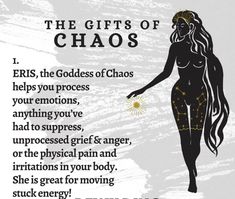 a woman with long hair and the words, the gifts of chaos