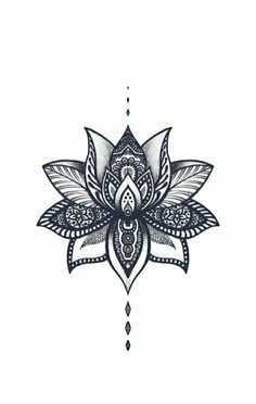 a black and white drawing of a lotus flower