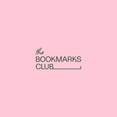 the bookmarks club logo on a pink background with black and white lettering,