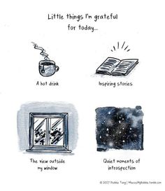 the four things i'm grateful for today are in front of an open window