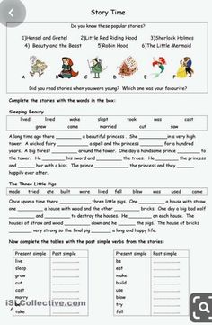 the story time worksheet for children to learn english with pictures and words on it