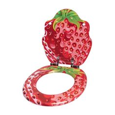 a toilet seat with a strawberry painted on it