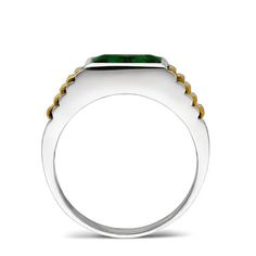 Solid Fine 14k White Gold Mens Ring With Rectangle Green Emerald Gemstone Mens White Gold Rings, White Gold Wedding, White Gold Wedding Rings, Sterling Silver Mens, Emerald Gemstone, Gold Wedding Rings, Gold Wedding, Brown Gold, Solid 925 Sterling Silver