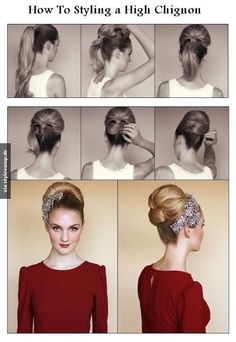 Hoch hinaus mit deiner Haarpracht! High Chignon, Vintage Hairstyles Tutorial, Chignon Hair, Retro Hairstyles, Vintage Hairstyles, Hair Dos, Audrey Hepburn, How To Style, Hair Day