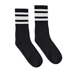 White Striped Socks | Black Casual Black Knee-high Socks For Streetwear, Casual Striped Sports Socks, Trendy Black Sports Socks, Casual Black Knee-high Sports Socks, Black Crew Socks, Black And White Socks, Skate Store, Color Crew, Thick Socks