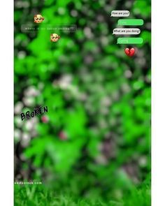 an image of a green background with hearts on the grass and texting that says broken