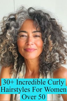 Natural Grey Curly Hair, Silver Hair Highlights Curly, Grey Highlights On Curly Hair, Highlighting Curly Hair, Hair Extensions For Curly Hair, Curly Silver Hair Over 50, Curly Grey Hair Over 50, Curly Hairstyles Color Ideas, Grey Curly Hair Over 50