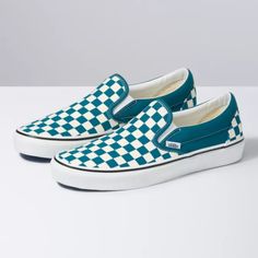 Vans Checkerboard Classic Slip-On Blue Coral/True White VN0A33TB9EX. Vans Life, Women's Slip Ons, Vans Checkerboard, Vans Store, Vans Kids, Vans Style, Blue Coral, Vans Slip On, Hype Shoes