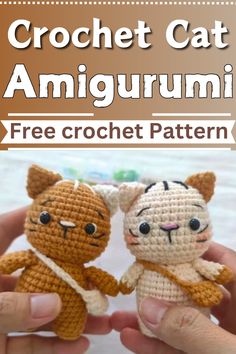 crochet cat amigurmi free pattern with text overlay that reads,'crochet cat amigurmi - free crochet pattern '