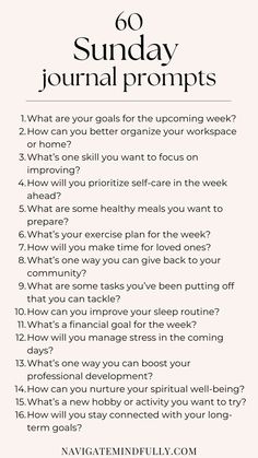 sunday journal prompts Journal Prompts Sunday, Sunday Reflection Journal, New Week Journal Prompts, Sunday Journal Prompts, Sunday Journal, Sunday Reflection, Insightful Questions, Prayer Journal Prompts, Journaling Tips