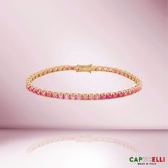 Beautiful Sapphire Tennis Bracelet. A staple in your jewelry collection. Handmade in Italy. This tennis Bracelet showcases a delicate box chain embellished with dozens of shimmering Pink Sapphires. Quality to us is important and that is why we hand select our diamonds for premium quality. ≫ Round Pink Shaded Sapphires : ◈ Carats: 11.50 ct. Carat (For 7 Inches Bracelet, other length will vary) ◈ 3.10mm Diameter *** Please consider 5% inaccuracies to the final product Luxury Pink Sapphire Bracelets, Formal Pink Gemstone Tennis Bracelet, Pink Jubilee Round Tennis Bracelet, Formal Pink Diamond Bracelet With 17 Jewels, Luxury Pink Gemstone Tennis Bracelet, Elegant Pink Gold Round Bracelet, Luxury Pink Diamond Bracelet As Gift, Luxury Pink Tennis Bracelet Gift, Luxury Pink Diamond Jubilee Bracelet