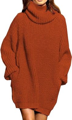 Pink Queen Women's Loose Turtleneck Oversize Long Pullover Sweater Dress Loose Turtleneck, Sweater Dress Oversized, Pullover Mode, Oversized Turtleneck, Turtleneck Sweater Dress, Mode Casual, Sweater Collection, Long Pullover, Sweater Dress Women