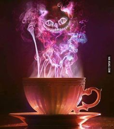 Want some coffee? Ghost Fashion, We're All Mad Here, Halloween Cats, Cat Drawings, Alice Madness, Dark Disney, Were All Mad Here, Art Dark, Halloween Images