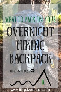 a backpack sitting under a tree with the words what to pack in your overnight hiking backpack