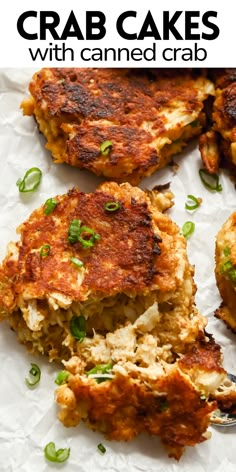 crab cakes with canned crab on the side and text overlay that reads crab cakes with canned crab