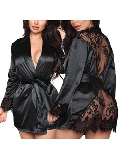 Robes For Women, Satin Kimono, Wedding Robe, Lace Kimono, Lace Cardigan, Hot Lingerie, Women Nightwear