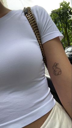 Line Work Bunny Tattoo, Bunny Tattoo Placement, Bunny Arm Tattoo, Bunny Small Tattoo, Bunny With Angel Wings Tattoo, Realistic Bunny Tattoo, Bunny Tattoo Aesthetic, Bunnie Tattoos, Two Bunny Tattoo