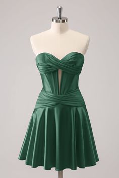 Fitted Mini Dress For Bridesmaids During Prom Season, Elegant A-line Corset Dress For Homecoming, Heart-shaped Neckline Mini Dress With Corset Back For Wedding, Green Evening Dress With Fitted Bodice And Sweetheart Neckline, Party Evening Dress With Sweetheart Neckline And Boned Bodice, Party Evening Dress With Boned Bodice And Sweetheart Neckline, Elegant Green Corset Dress For Evening, Fitted Bridesmaid Dress With Corset Back For Party, Green Gown With Sweetheart Neckline