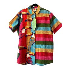 Farm Rio Wonderful Toucans Women Linen Blend Multi Color Button Up Unisex Shirt #Bright #Colorful #Unisex Size Small All Measurements Are Approximate Multicolor Button Closure Beach Shirt, Multicolor Beach Shirt With Button Closure, Multicolor Tops With Button Closure For Vacation, Tropical Multicolor Cotton Shirt, Tropical Multicolor Button-up Shirt, Multicolor Tropical Button-up Shirt, Multicolor Hawaiian Shirt With Tropical Print, Multicolor Cotton Tropical Hawaiian Shirt, Top Farm