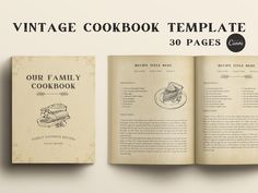 vintage cookbook template for 30 pages