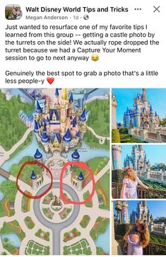 the disneyland world tips and tricks page is shown in this screenshot with pictures of people taking