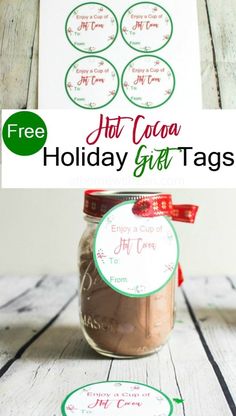 printable hot cocoa gift tags in a mason jar