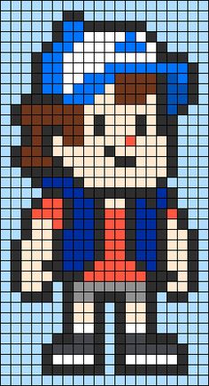 Pixel Art Pattern Cartoon, Gravity Falls Pixel Art Grid, Gravity Falls Alpha Pattern, Cartoon Pixel Art Grid, Percy Jackson Pixel Art, Stranger Things Perler Bead Patterns, Gravity Falls Perler Beads, Cartoon Pixel Art, Dipper Gravity Falls