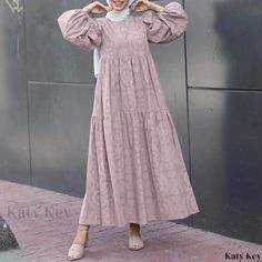 Color: Dusty Pink, Size: S Vestidos Retro, Stylish Hijab, Basic Skirt, Muslim Fashion Hijab, Maxi Sundress, Dress Sleeve Styles