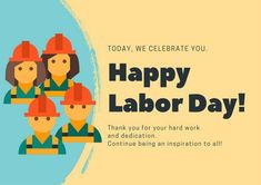 happy labor day card with workers in hardhats and helmets on top of each other