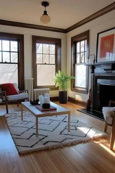 White Walls With Wood Trim: 40+ Ideas for a Timeless Interior Wood Trim Living Room, Wood Window Trim, Yellow Walls Living Room, Classic American Home, Cherry Wood Floors, Old Wood Floors