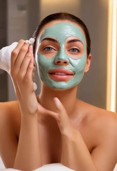 "Create an image of a woman applying a popular viral skincare mask that’s gaining attention on social media. Her face is covered in a smooth layer of the mask, and her skin is glowing with radiance. The background is a luxurious bathroom with ambient lighting, highlighting the spa-like atmosphere." Viral Skincare, Trending Skincare, Skincare Mask, Skin Care Mask, Ambient Lighting, Glowing Skin, Spa, How To Apply