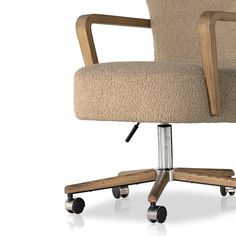 an office chair with wheels on the back and seat upholstered to it's base