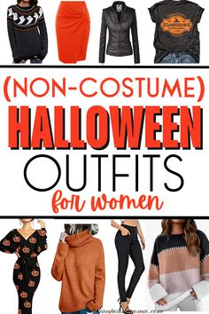 Halloween outfit ideas for women that are non costume and cute to wear Coolest Outfits Women, Halloween Costume Ideas Women For Work, Cute Halloween Outfits For Women Casual, Work Halloween Outfits Women, Classy Halloween Outfit, Festive Halloween Outfits, Corporate Halloween Outfit, Halloween Dinner Outfit, Comfy Halloween Outfits