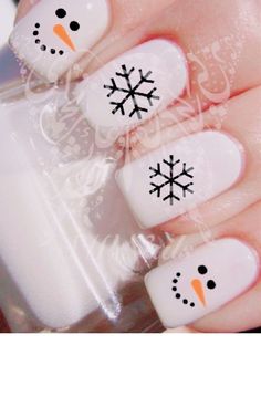 Christmas Nails Snowman, Snowman Nail, Snowman Nail Art, Nail Nail Designs, Nail Art Noel, Snowman Nails, Art Designs Ideas, Cute Christmas Nails