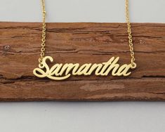 "Custom Name Necklace, Samantha Gold Plated Necklace, Initial Necklace, Back to School Gift Necklace for Girls This necklace is made of Stainless Steel Available color: Gold, Silver and Rose Gold Chain Length: 14\"16\"18\"20\"22\" inches Processing Time: 2-10 business days Standard Shipping: 10-15 business days to USA. 15-30 business days to other countries. Expedited Shipping: 5-8 business days to USA. 5-10 business days to others. Please do not hesitate to contact us with any concerns." Necklace With Kids Names, Graduation Gifts For Friends, Personalized Gold Necklace, Birthday Necklace Gift, Tiny Necklace, Custom Initial Necklace, Nameplate Necklace, Friendship Necklaces, Gold Name Necklace