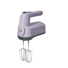 a purple hand mixer on a white background