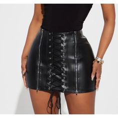 Fashion Nova Nwt Black Do Not Disturb Faux Leather Mini Skirt Xl Mini Skirt High Rise Lace Up Detail Adjustable Zippers Faux Leather Non Stretch 12" Length Size: Xl Condition: New With Tags Brand: Fashion Nova Black Faux Leather Mini Bottoms, Punk Style Skirt With Zipper For Night Out, Punk Mini Skirt With Zipper Closure For Party, Punk Style Mini Skirt With Zipper Closure For Party, Punk Style Mini Skirt With Zipper For Party, Punk Style Party Mini Skirt With Zipper Closure, Edgy Faux Leather Skirt For Club, Punk Faux Leather Skirt For Night Out, Punk Faux Leather Skirt